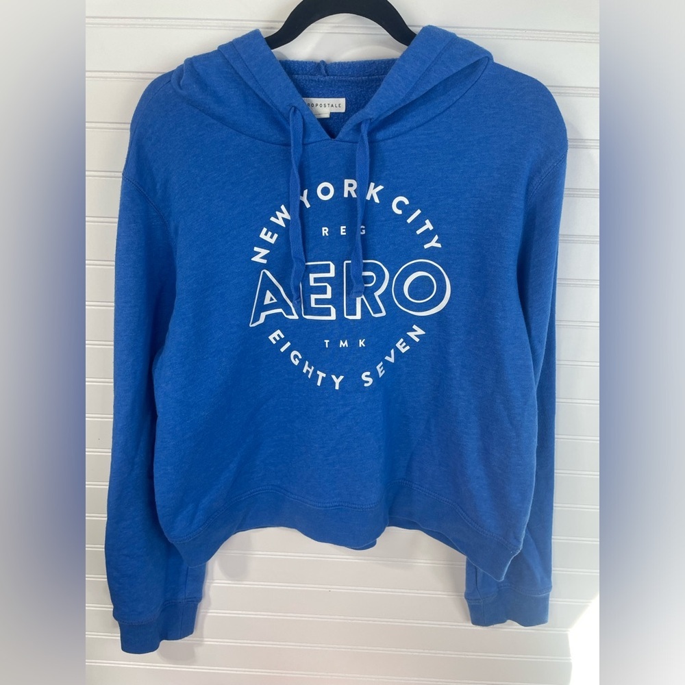Aeropostale Blue Circle Logo Drawstring Casual Hoodie Size XL Juniors EUC